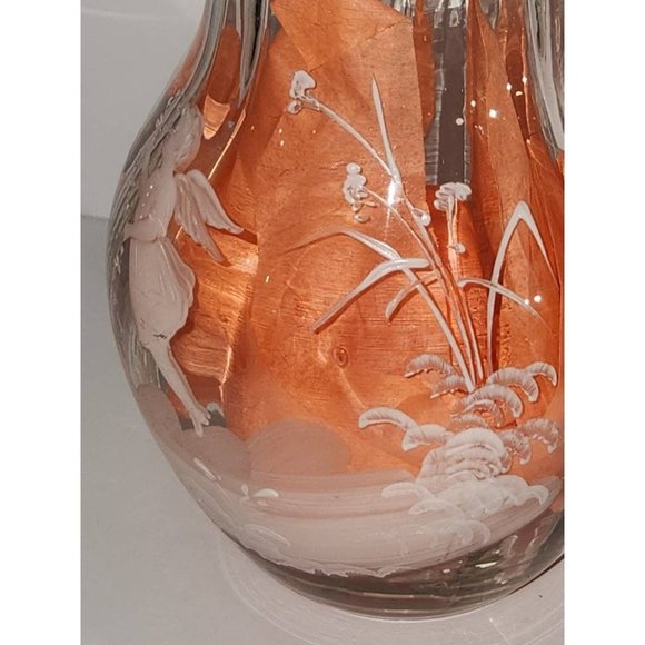 Vintage Bown Glass Ribbed Hand Painted OOAK Juice Iced Tea Pitcher 9" - Picture 5 of 6